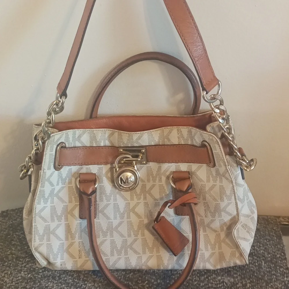 Michael Kors Tan and Cream Satchel Purse Coated Canvas